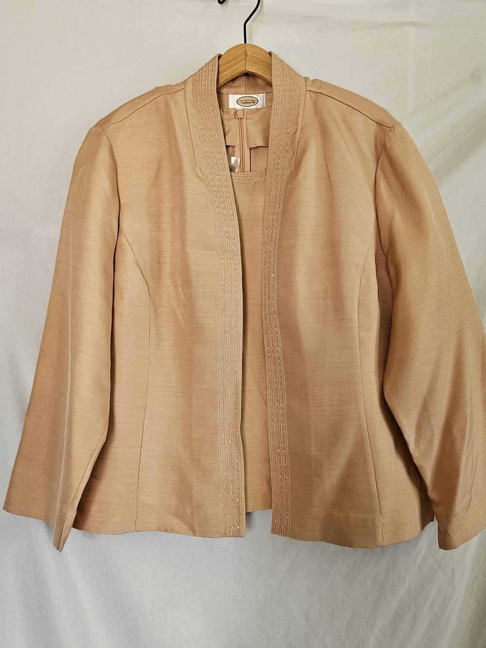 Talbots Women's 16 Silk Wool Peach Two-Piece Suit Set Beaded Quiet Luxury